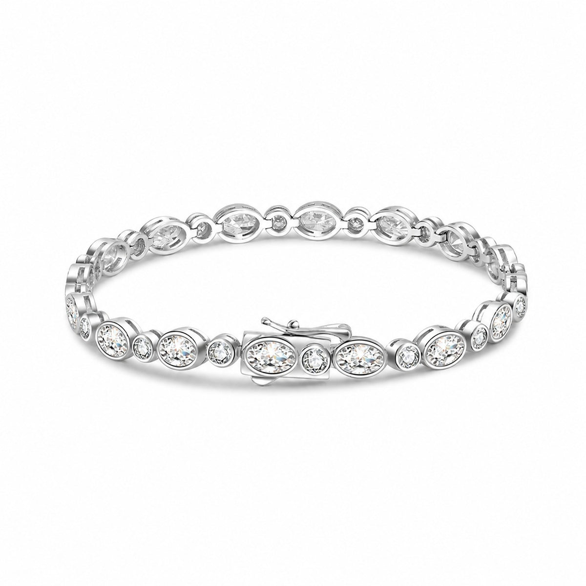 White D Color Moissanite Oval And Round Alternating Tennis Bracelet S925 Sterling Silver Fine Electroplated Elegant Fashion Chain Bracelet For Women Men Anniversary Gift Jewelry