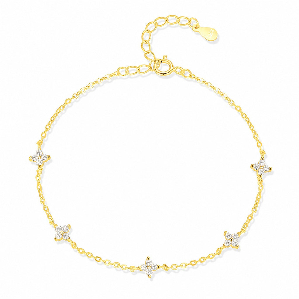 Set de joyería de plata de ley 925 con circonia cúbica en forma de trébol de cuatro hojas