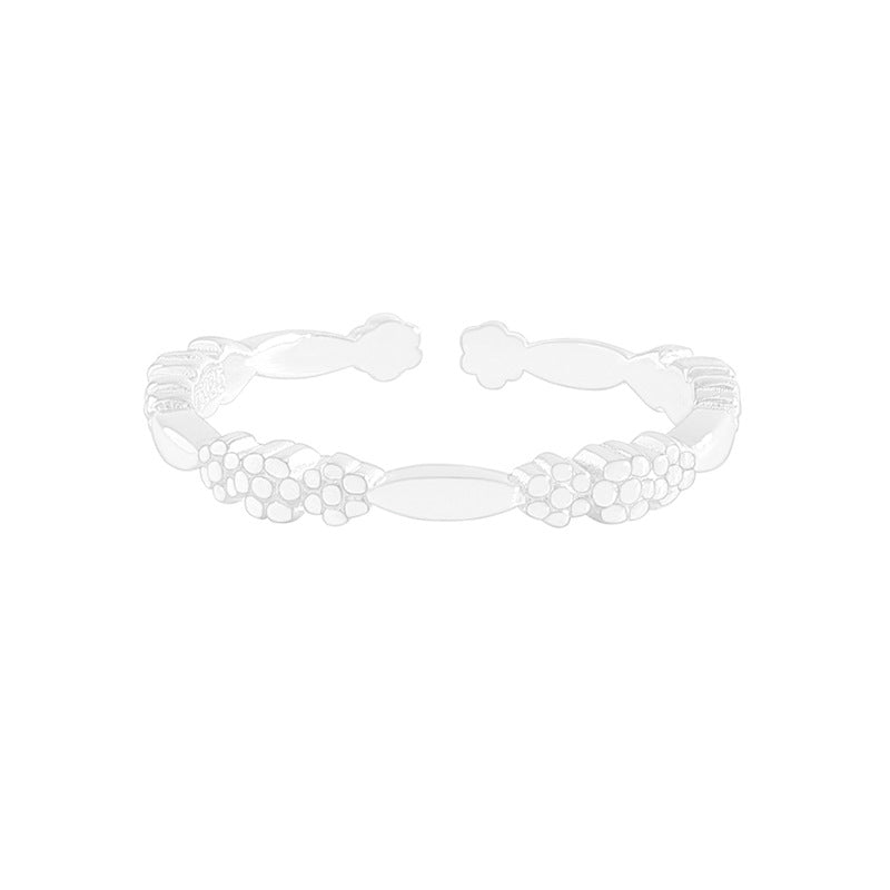 Sweet Flowers Oval Geometry 925 Sterling Silver Adjustable Stacker Ring