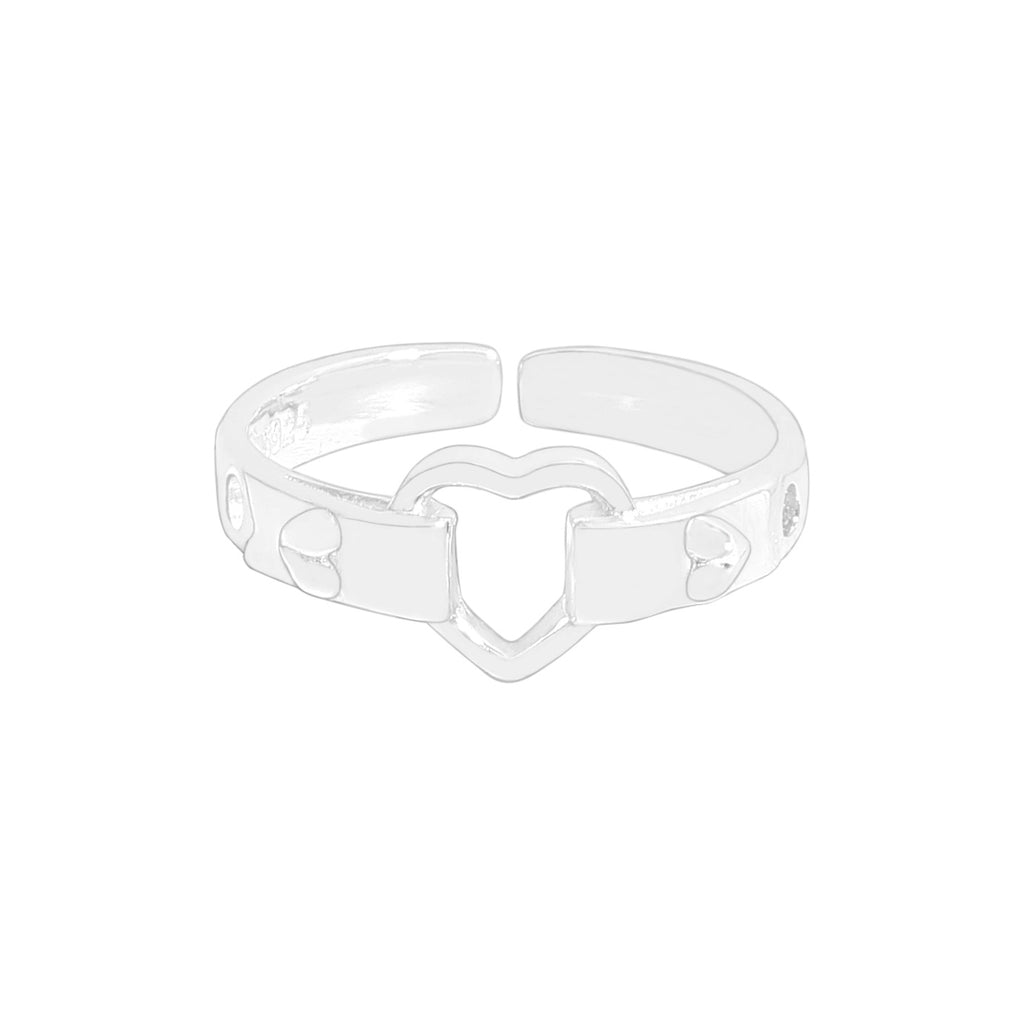 Honey Moon Hollow Heart Belt 925 Sterling Silver Adjustable Ring
