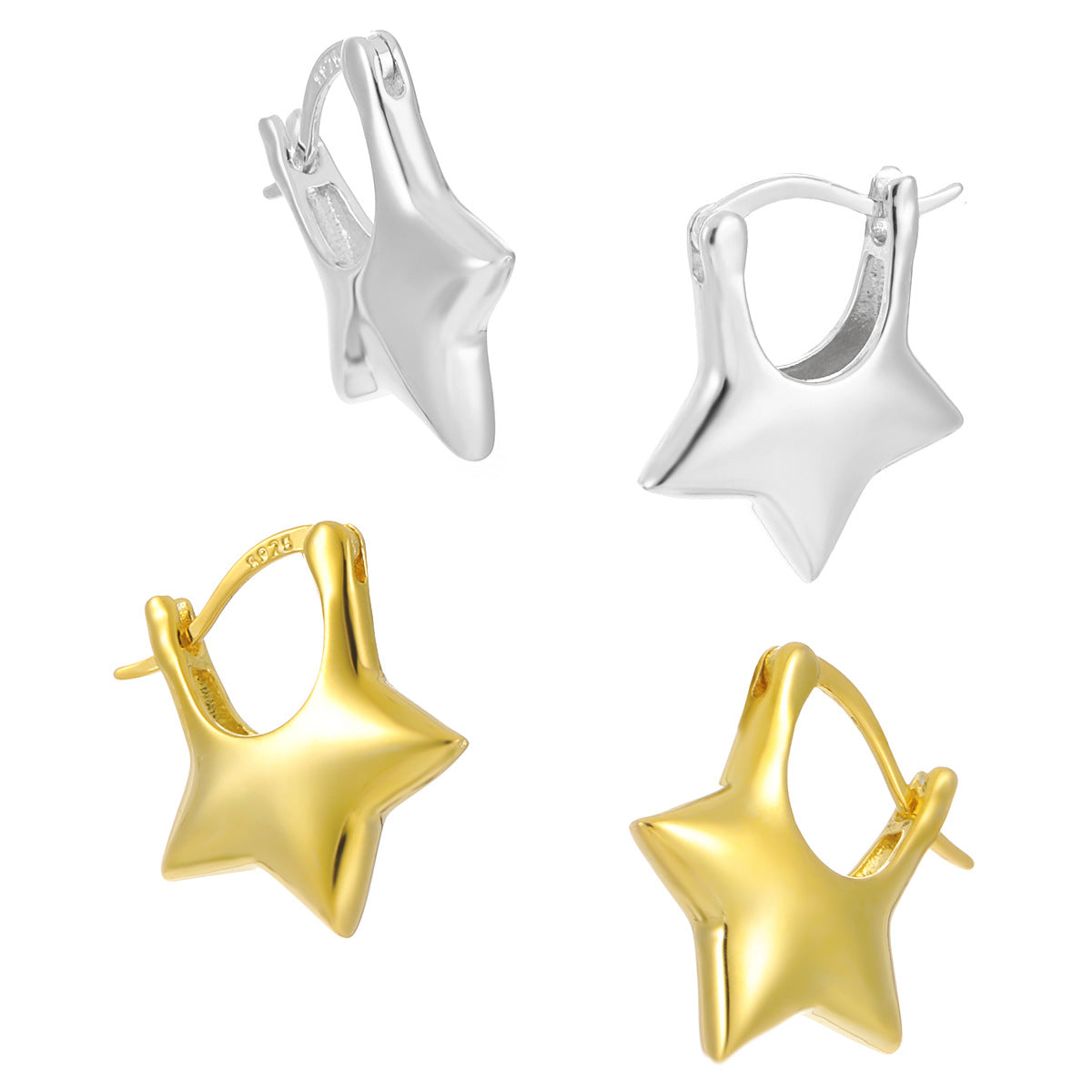Girl Cute Mini Star 925 Sterling Silver Hoop Earrings