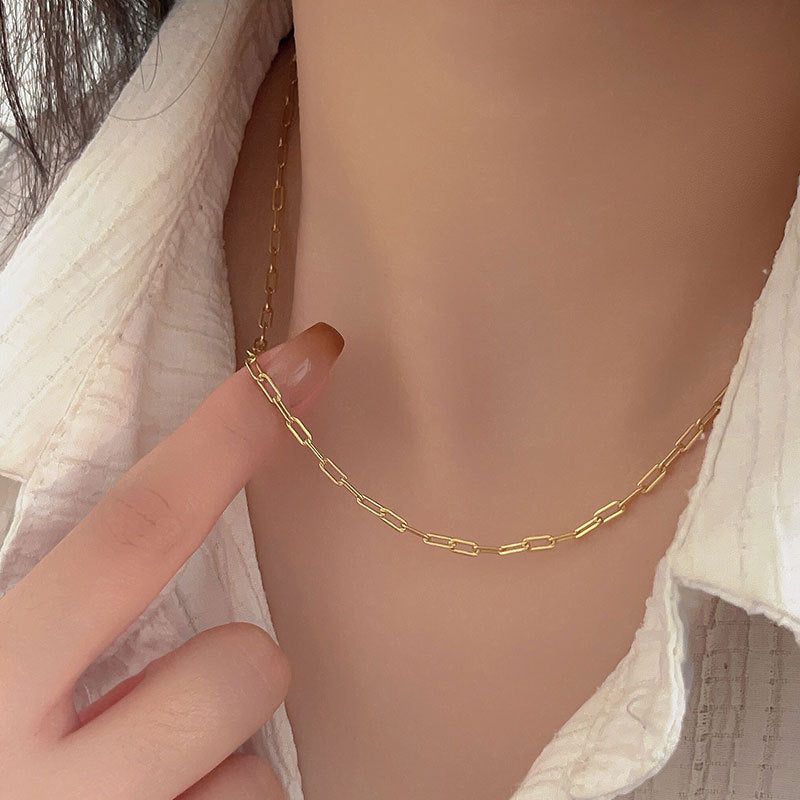 Minimalist Rectangular Paperclip Link  925 Sterling Silver Necklace