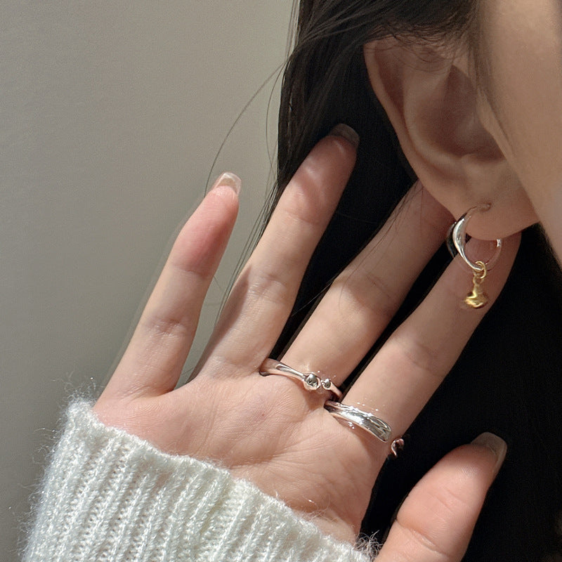 Women Modern Fashion Jewelry 925 Sterling Silver Polished Finish Geometric Drop Ball Hoop Earrings