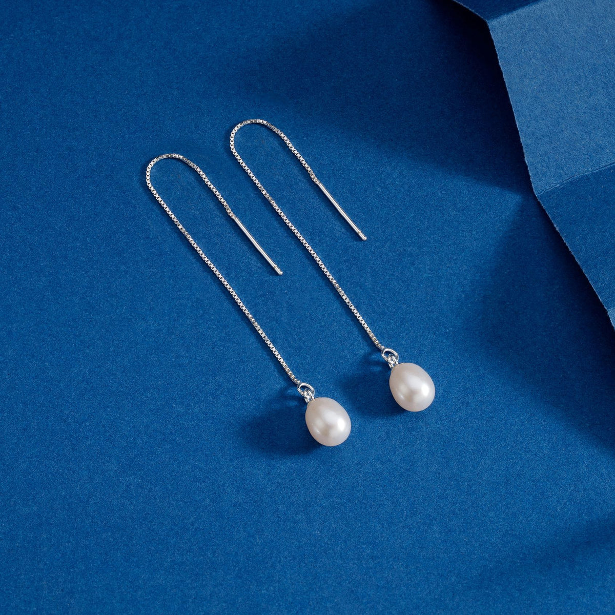 Freshwater Pearl in 925 Sterling Silver Elegant Chain Design Baroque Long Threader Earrings