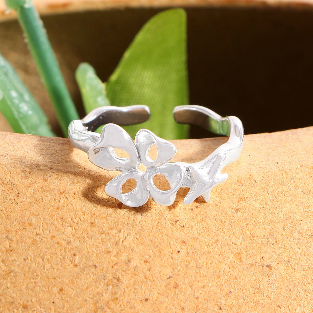 Office Irregular Hollow Heart Star 925 Sterling Silver Adjustable Ring