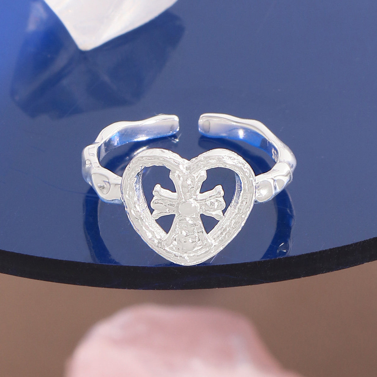 Graduation Hollow Heart Irregular 925 Sterling Silver Adjustable Ring