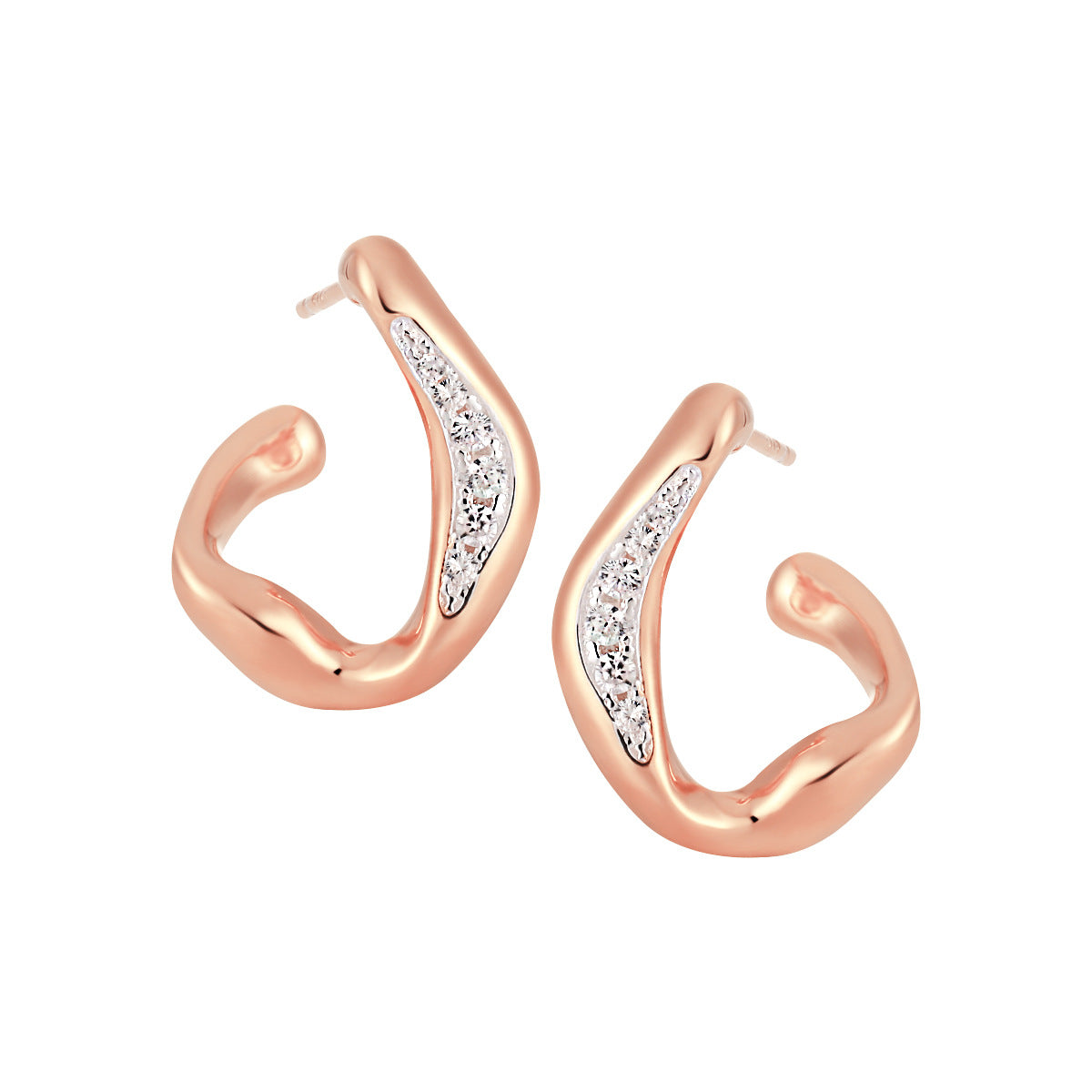 Casual Micro Setting CZ Irregular Circle 925 Sterling Silver Hoop Earrings