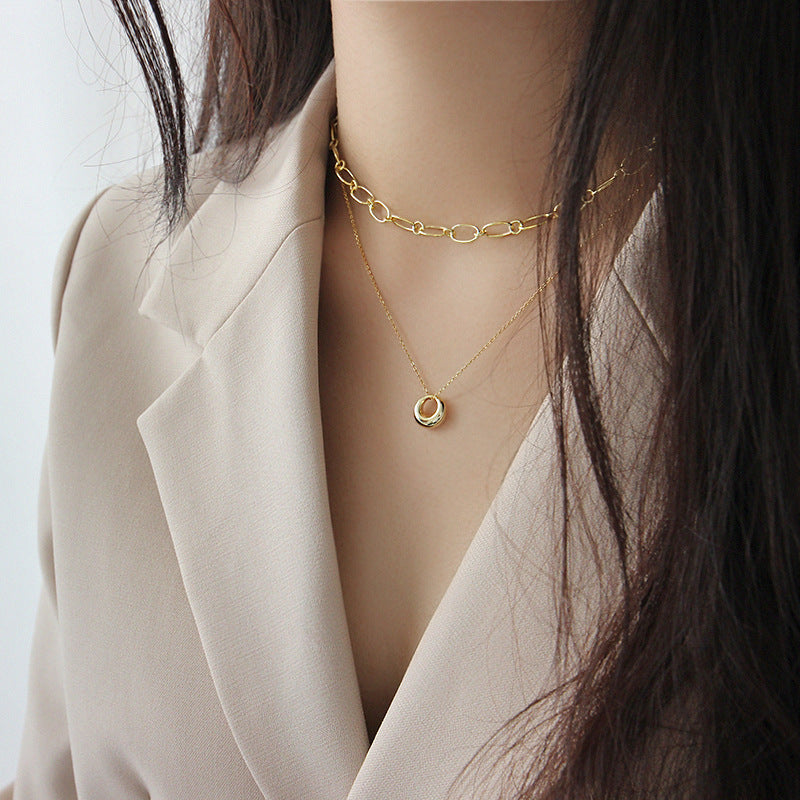 Collar con colgante de dona redonda hueca geométrica minimalista de plata esterlina S925