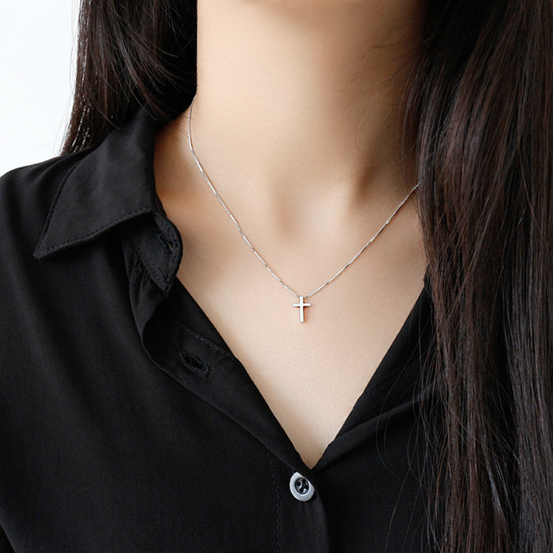 Elegant Cross Pendant Box Chain S925 Silver Necklace