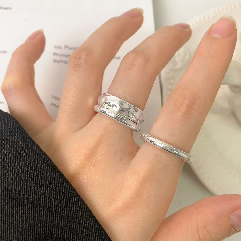 New Modern Irregular Hammer Pattern 925 Sterling Silver Adjustable Ring