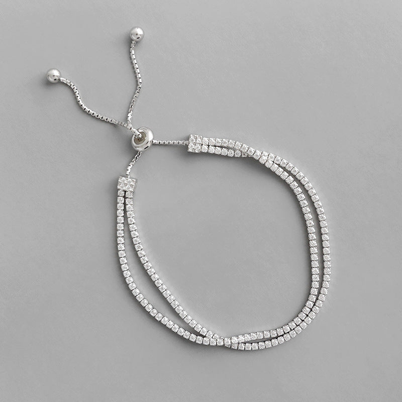 Double Layer Cubic Zirconia Geometric S925 Sterling Silver Adjustable Bracelet