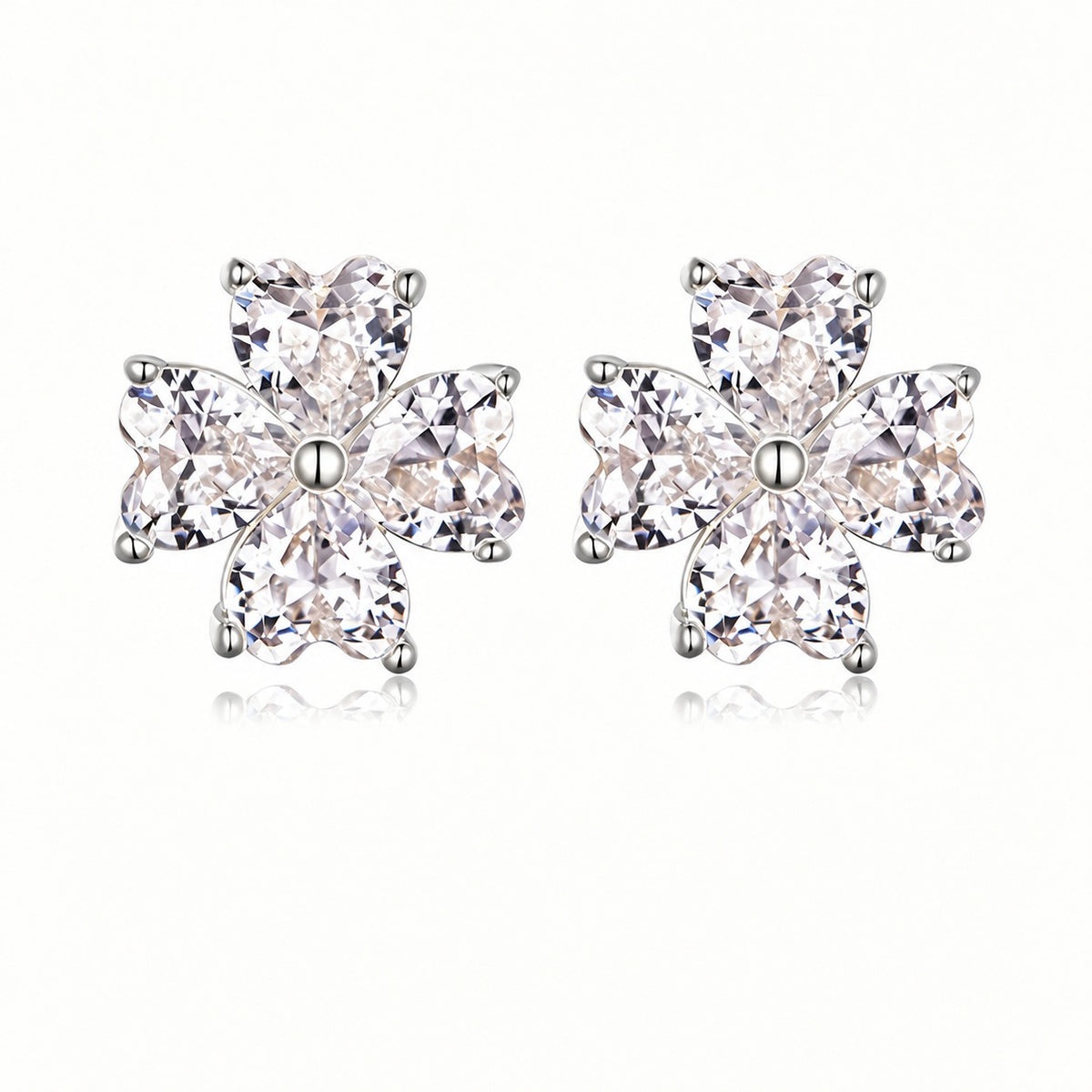 Heart Shaped Four Petalled Moissanite 925 Sterling Silver Stud Earrings