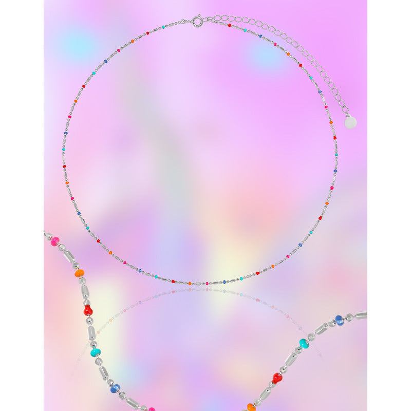 Collar pequeño y delicado de plata esterlina 925 con esmalte colorido