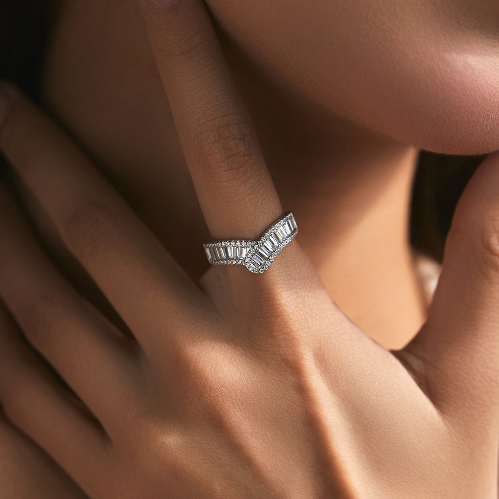 Elegant Geometric Baguette Cut Cubic Zirconia 925 Sterling Silver Statement Ring for Women, Unique Design with Sparkling Stones for Party, Anniversary, Gift, or Daily Wear