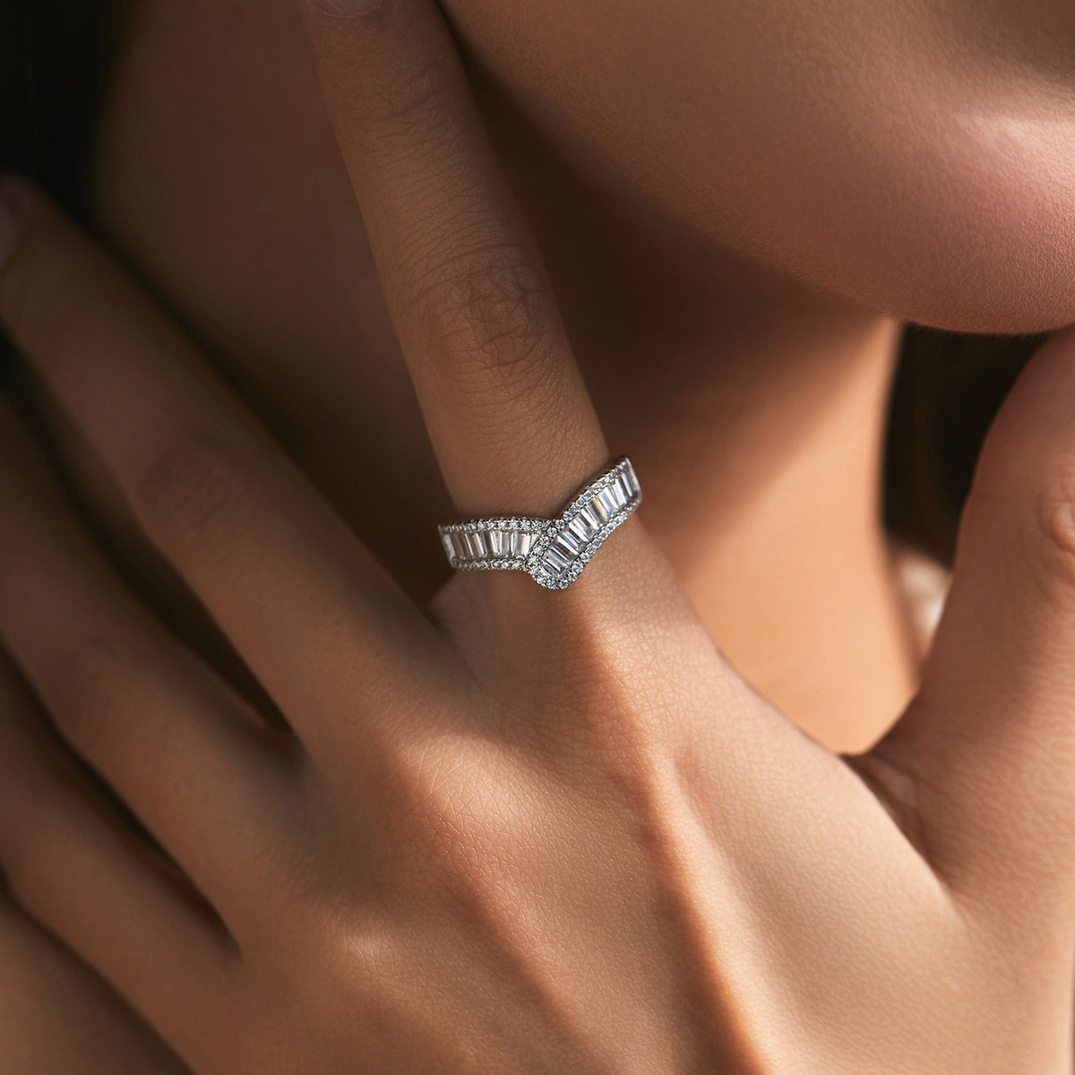 Elegant Geometric Baguette Cut Cubic Zirconia 925 Sterling Silver Statement Ring for Women, Unique Design with Sparkling Stones for Party, Anniversary, Gift, or Daily Wear