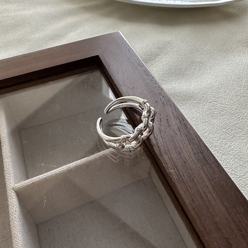 Vintage Art Deco Style Woven Knot Design Adjustable 925 Sterling Silver Ring
