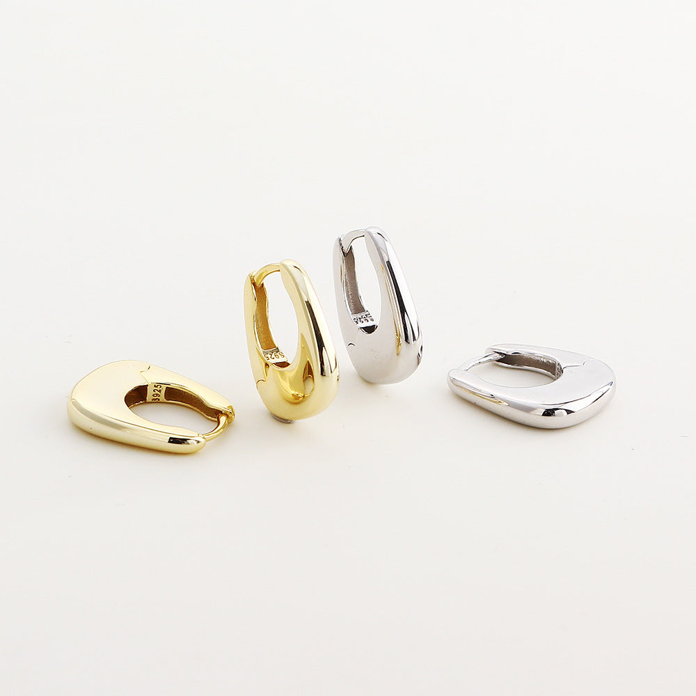 Pendientes, Aros Huggie geométricos en forma de U de plata esterlina 925
