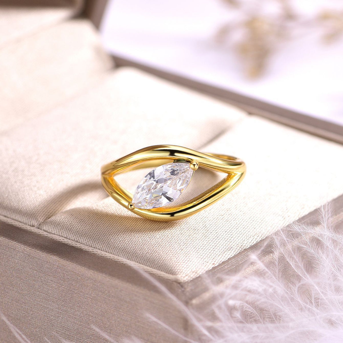 Marquise Moissanite Openwork Bypass 925 Sterling Silver Minimalist Geometric Ring