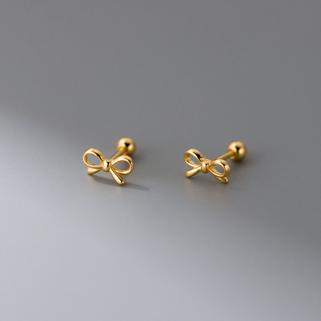 Minimalist Geometric 925 Sterling Silver Bow Knot Ear Stud Earrings
