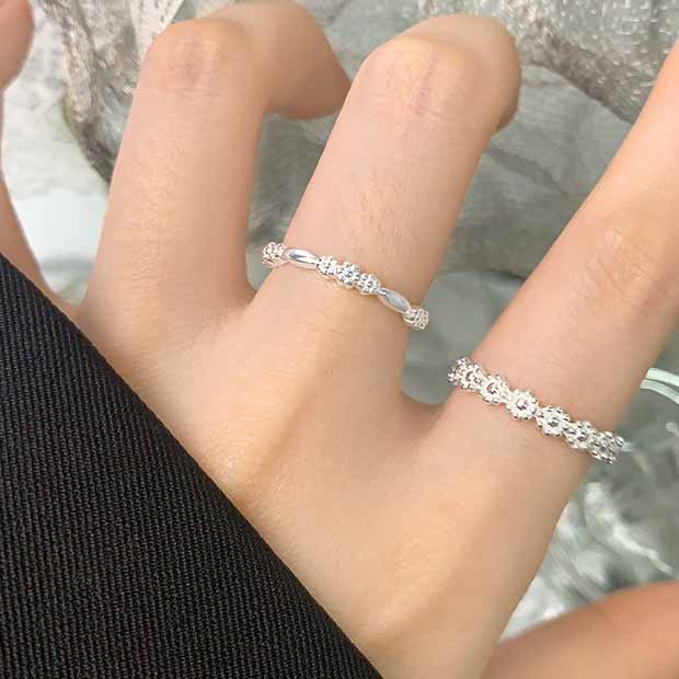 Sweet Flowers Oval Geometry 925 Sterling Silver Adjustable Stacker Ring