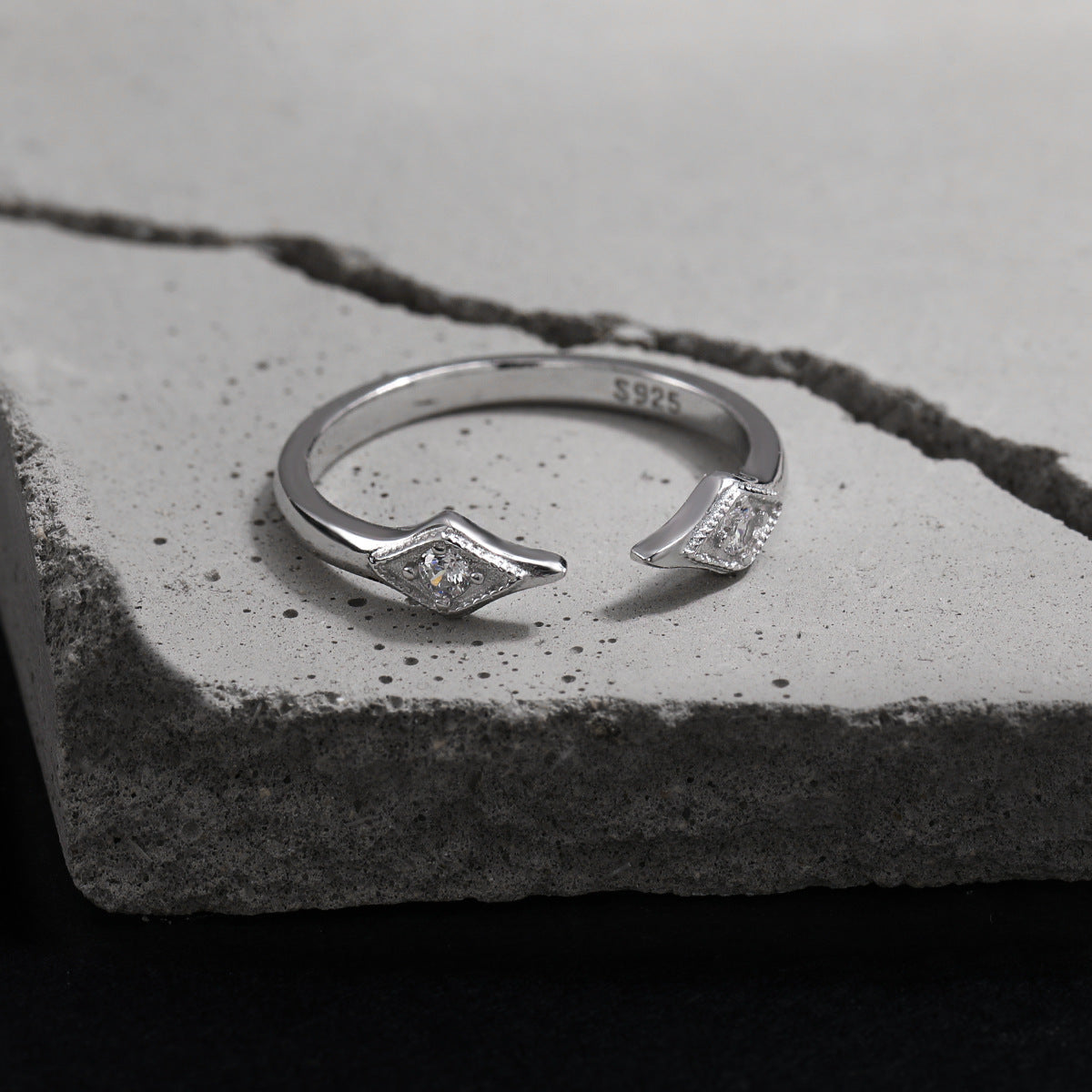 Minimalist Modern Elegant Fashion Clear Cubic Zirconia 925 Sterling Silver Adjustable Open Ring