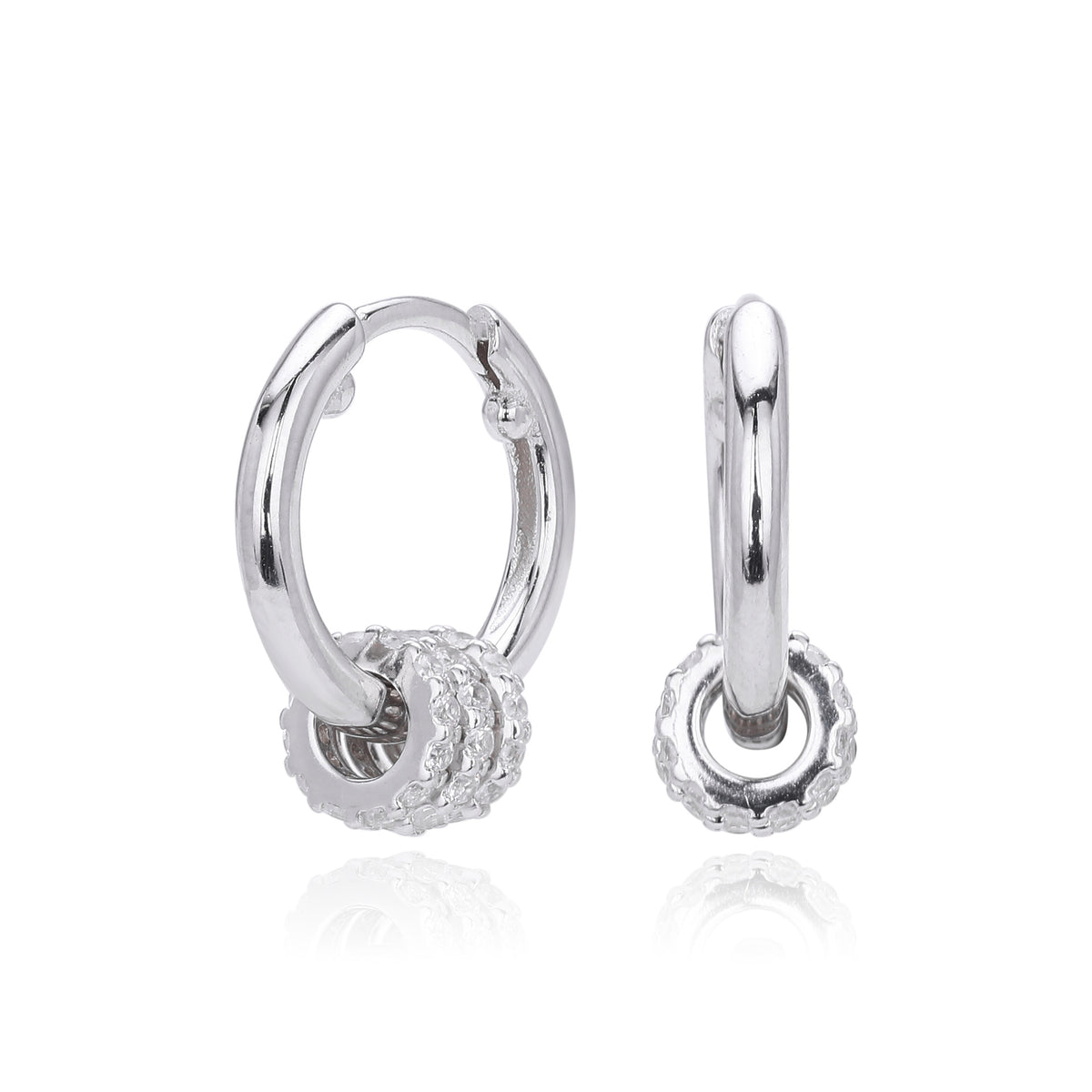 Modern Circle Design Elegant Geometric Cubic Zirconia Gold and Silver Tone 925 Sterling Silver Earrings