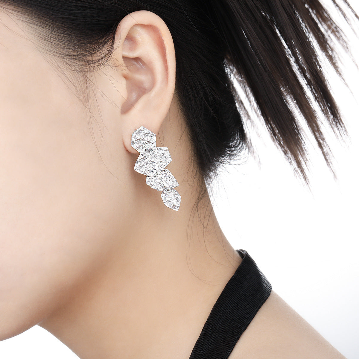 Women Elegant Unique Style Geometric Irregular Textured Tassel Design in 925 Sterling Silver Silver Dangle Earrings