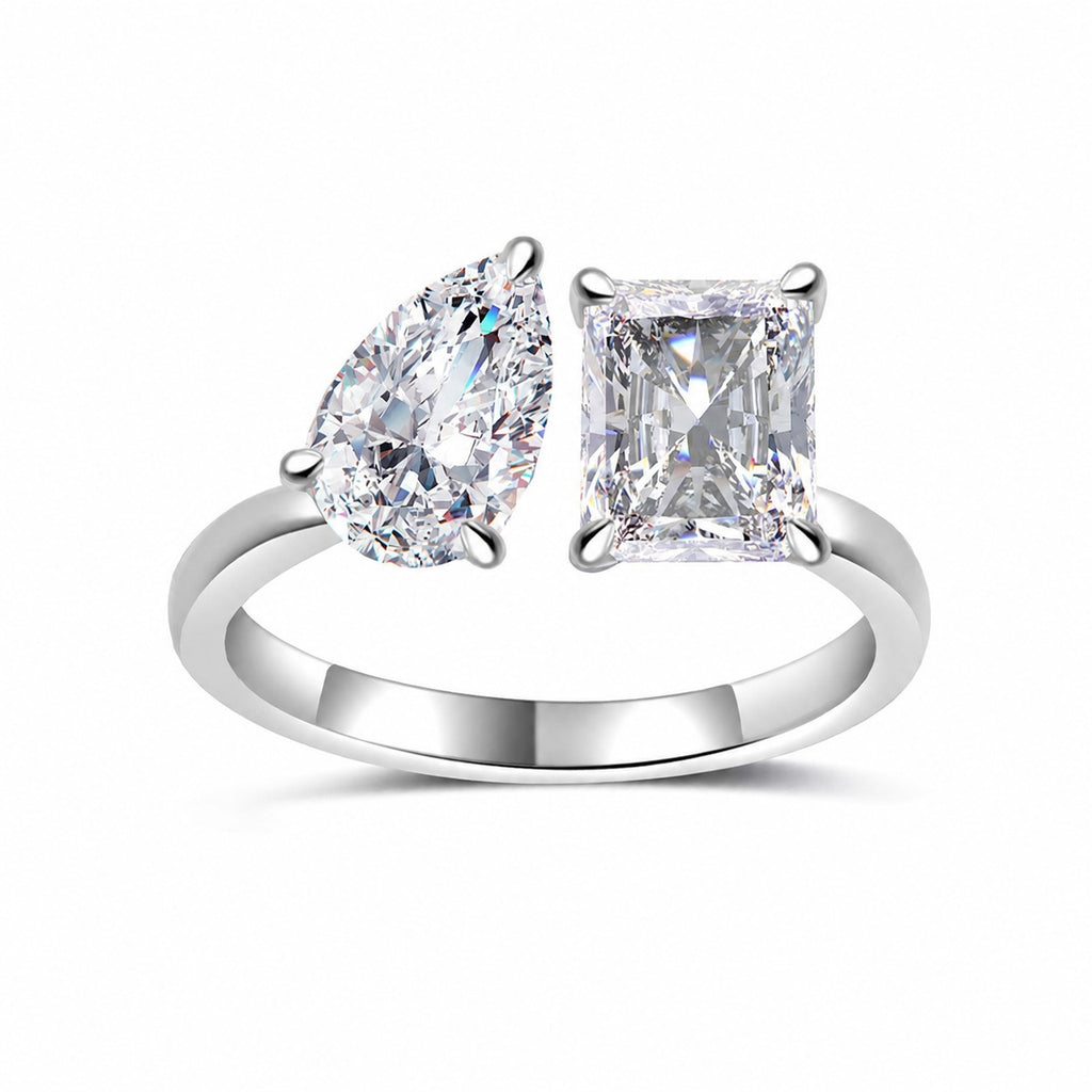 Adjustable Tardrop Shaped Rectangular Moissanite  925 Sterling Silver Ring