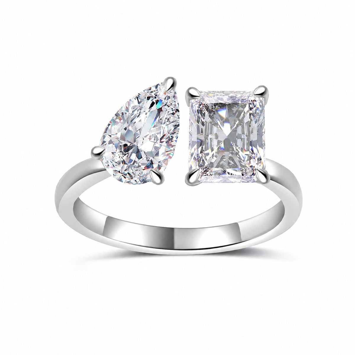 Adjustable Tardrop Shaped Rectangular Moissanite  925 Sterling Silver Ring