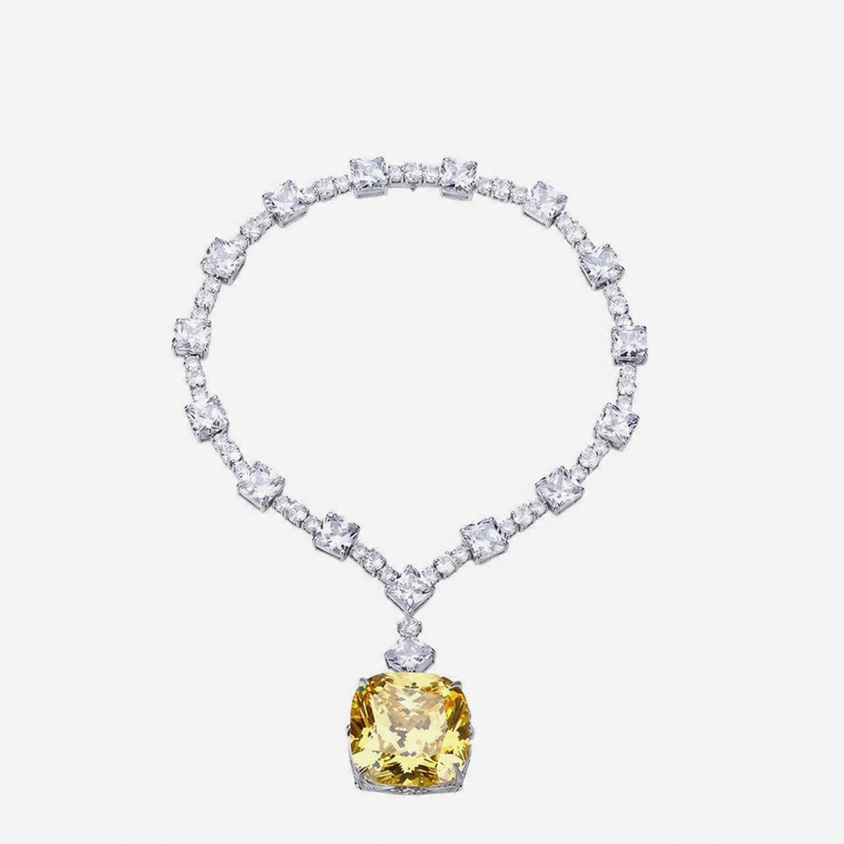 Collar de Plata Esterlina S925 con Cadena de Tenis y Zirconia Amarilla Corte Cojín, Colgante Cuadrado Sobredimensionado de 30 mm