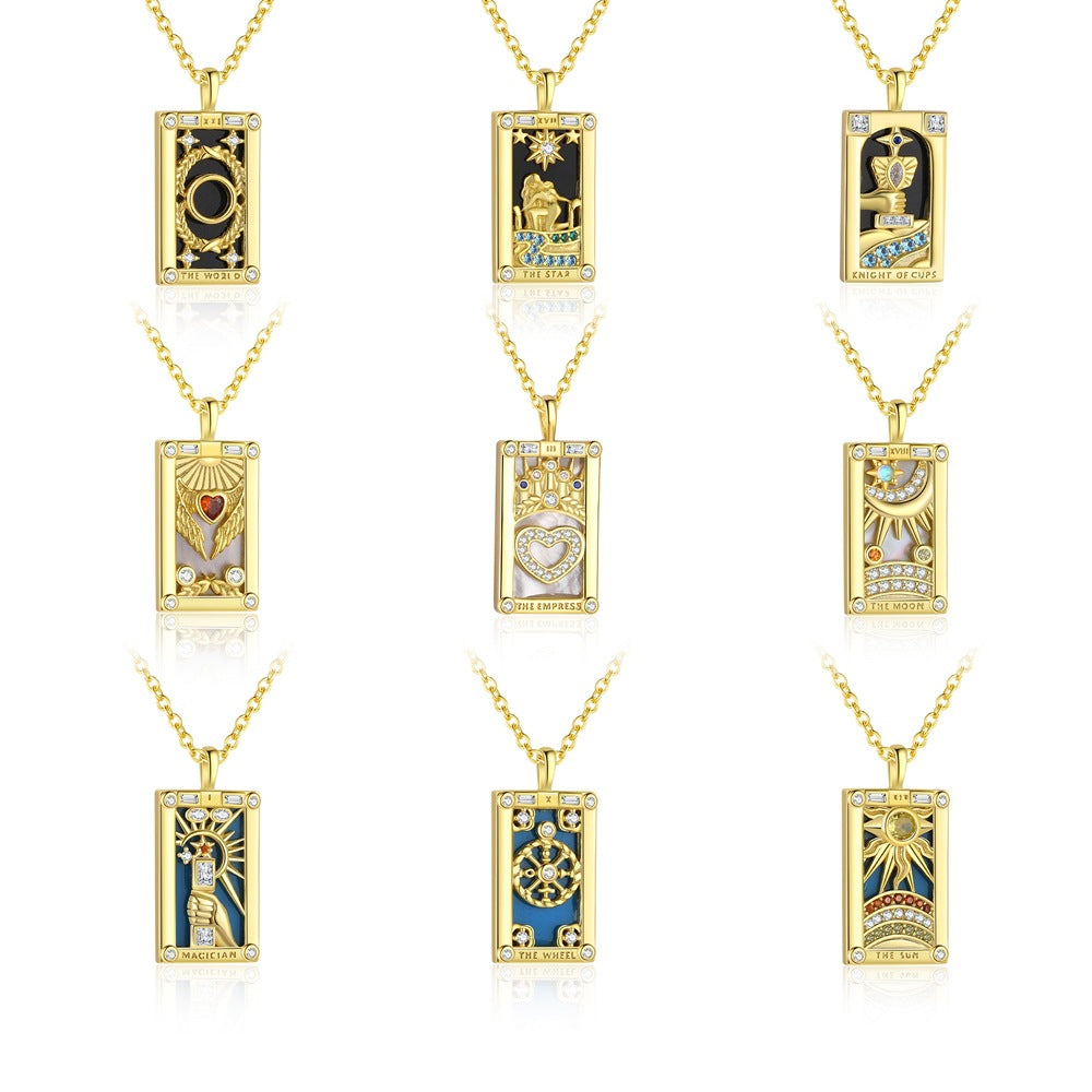 Women Fashion CZ Tarot Card Geometry 925 Sterling Silver Necklace