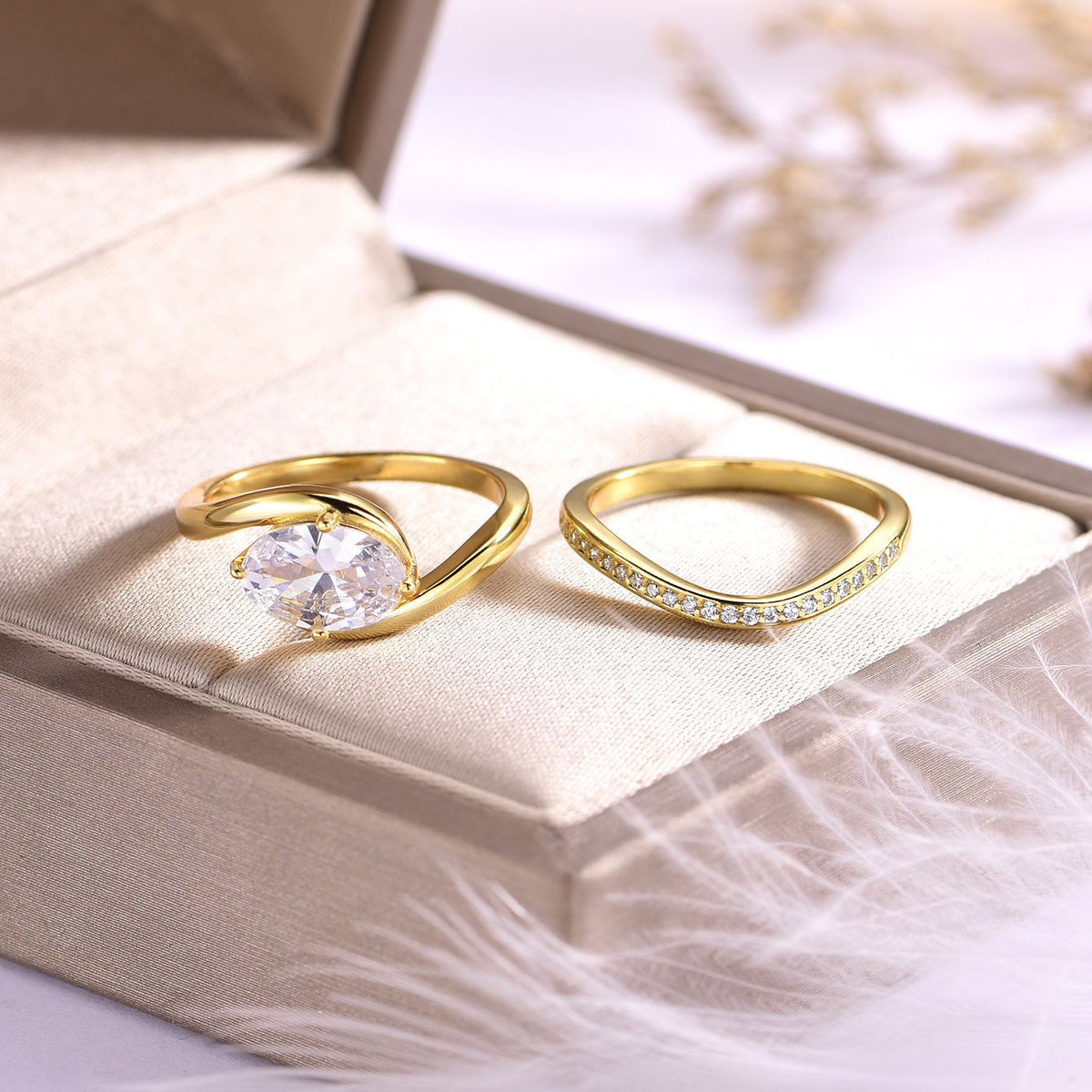 Oval Moissanite Stackable 925 Sterling Silver Ring Set