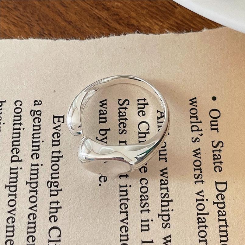 Geometric Heart Shape 925 Sterling Silver Adjustable Ring Elegant Korean Style Fashion Jewelry for Women Anniversary Birthday Gift