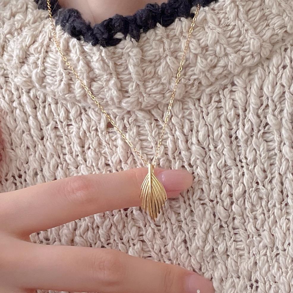 Office Irregular Leaf Feather 925 Sterling Silver Necklace