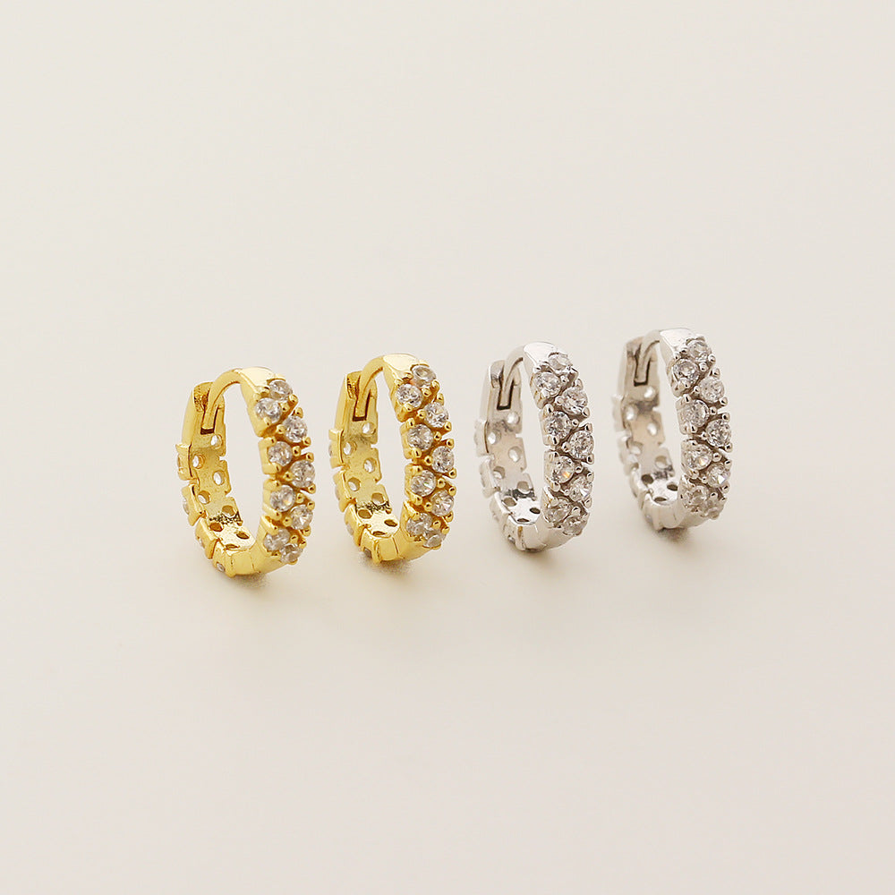 Pendientes,Aros Huggie de Plata de Ley 925 con Forma de Anillo Geométrico y Circonia Cúbica