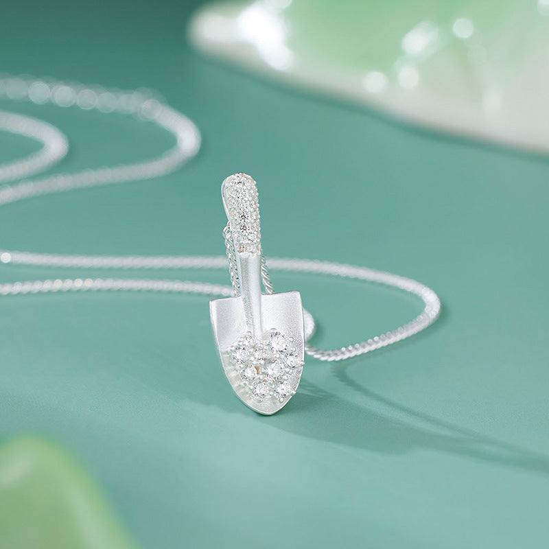 Shovel Pendant Cubic Zirconia 925 Sterling Silver Geometric Chain Necklace For Women Minimalist Light Luxury Clavicle Necklace Elegant Fashion Office Casual Party Gift Jewelry