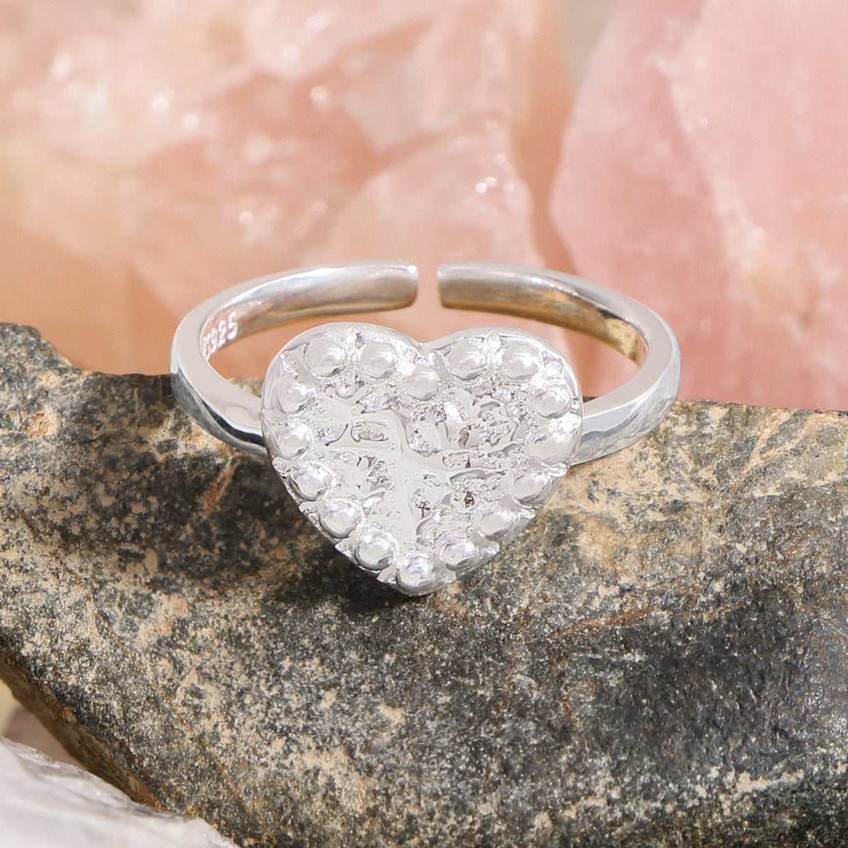 Women Irregular Pattern Heart 925 Sterling Silver Adjustable Ring