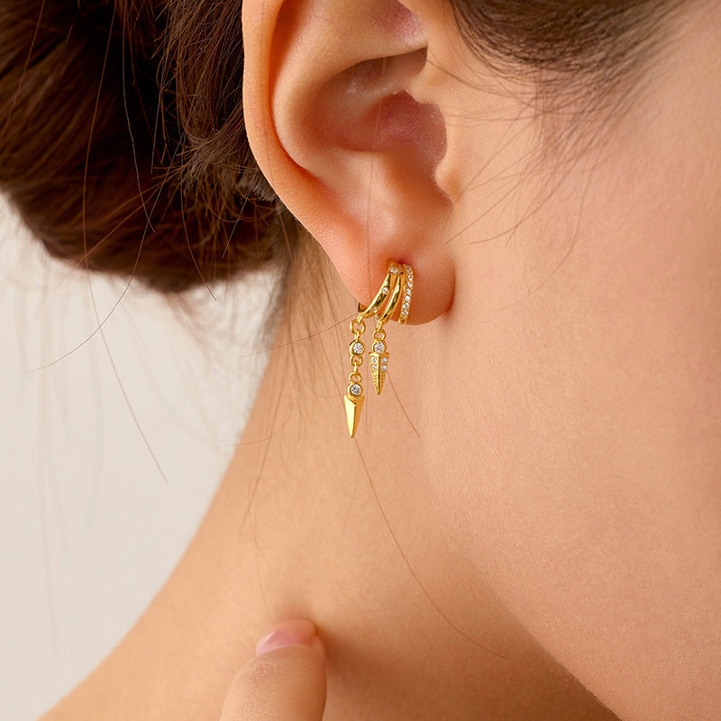 925 Sterling Silver with Cubic Zirconia for Women Geometric Spike Dangle Hoop Earrings