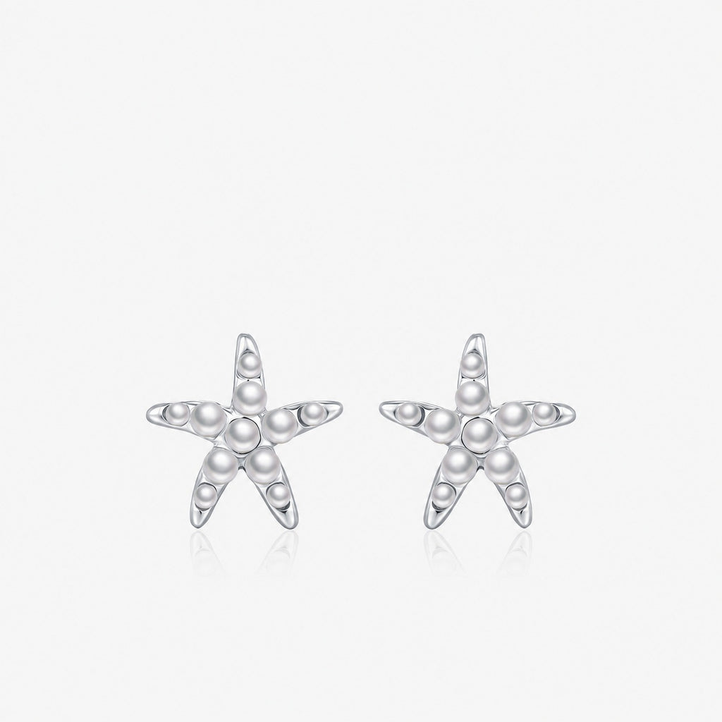 Pendientes de Plata Esterlina 925 con Estrella de Mar, Perla y Diseño Delicado de Océano