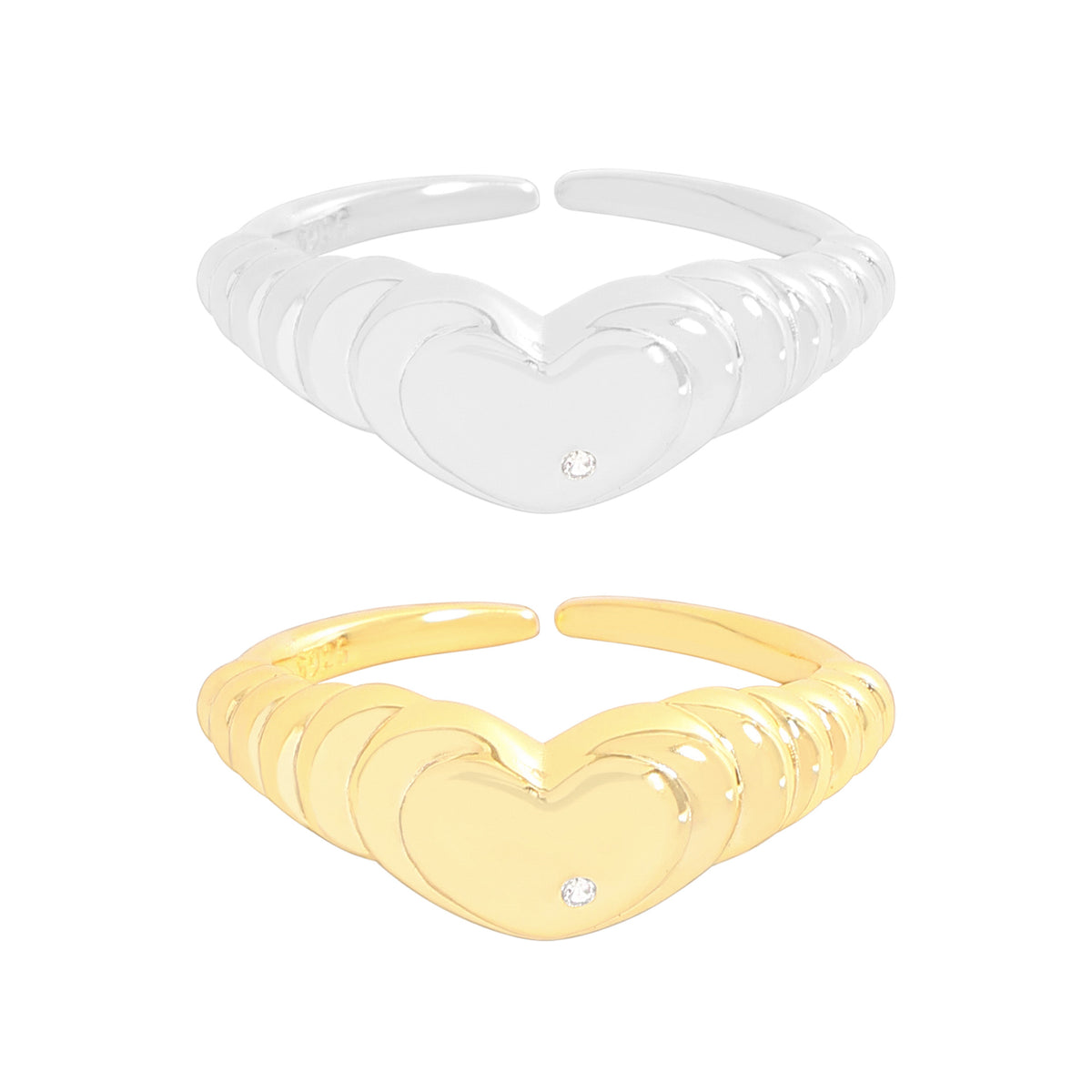 Women Lover Heart Radiant 925 Sterling Silver Adjustable Ring
