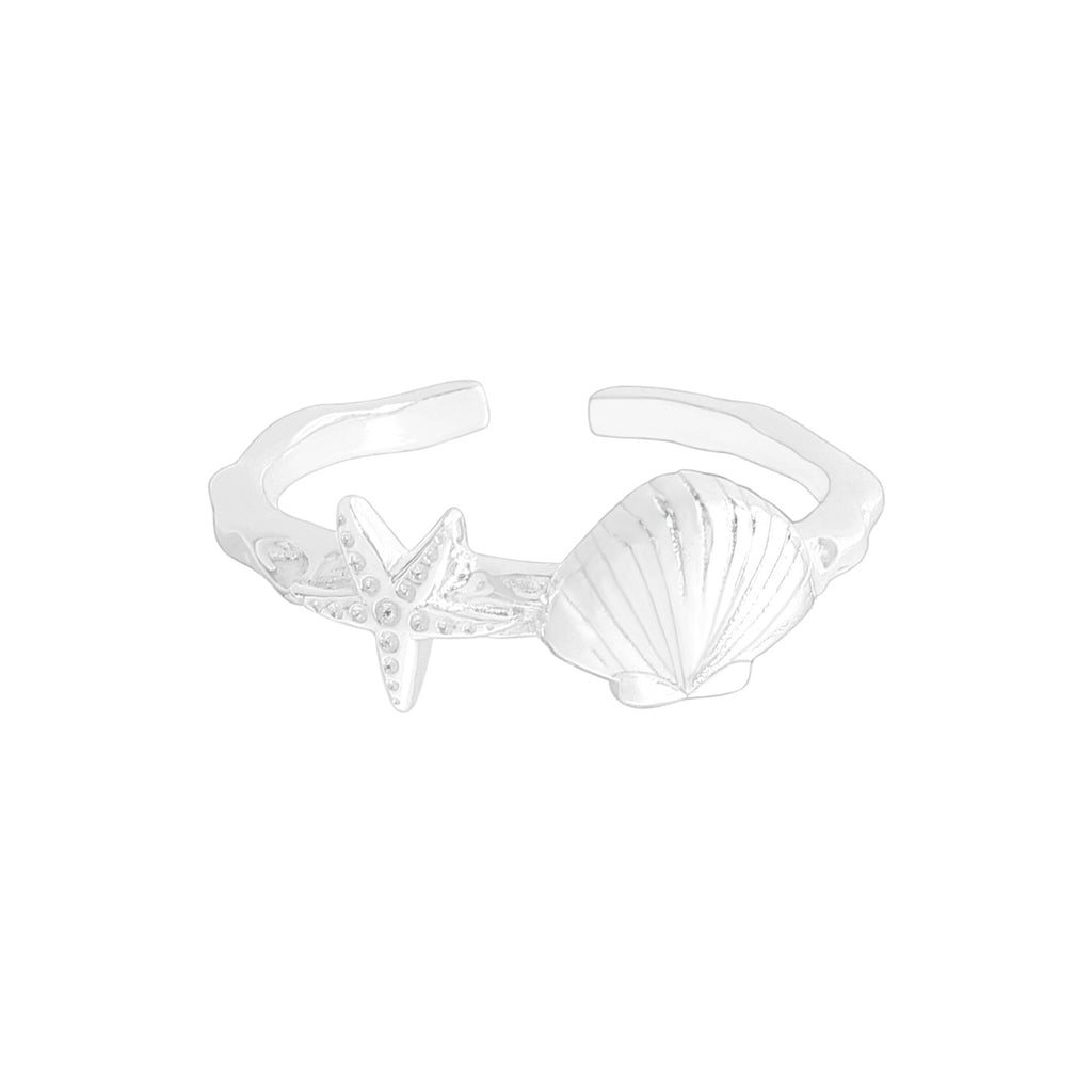 Holiday Sea Star Shell 925 Sterling Silver Adjustable Ring