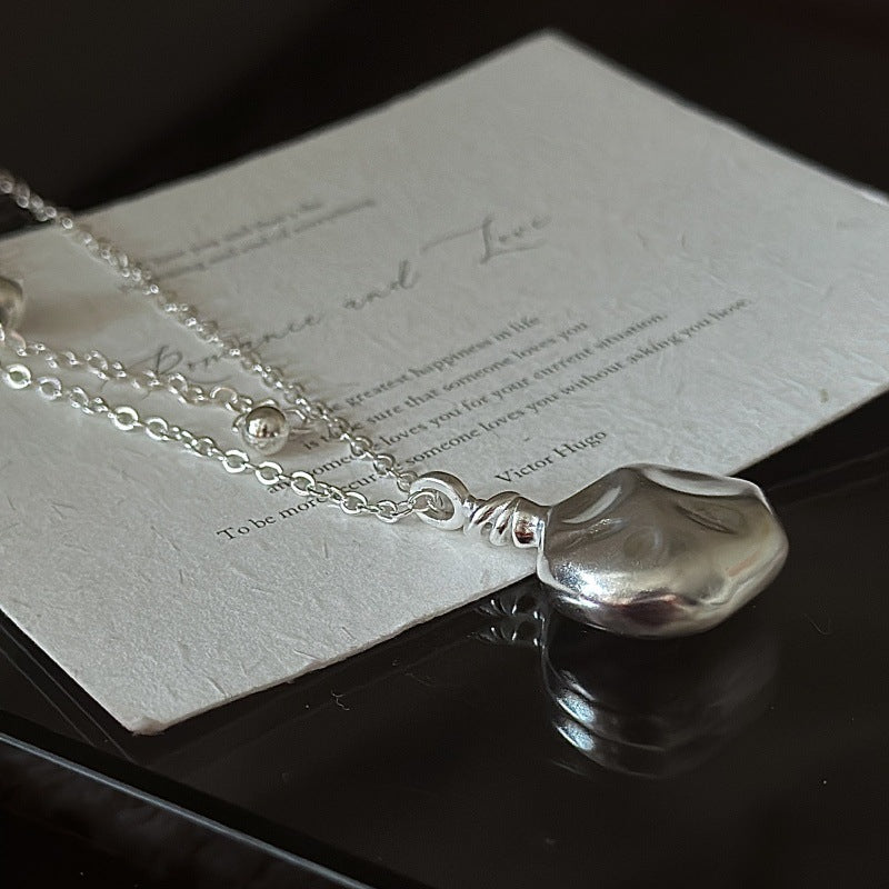 Minimalist Irregular Flask 925 Sterling Silver Pendant Long Sweater Chain Necklace