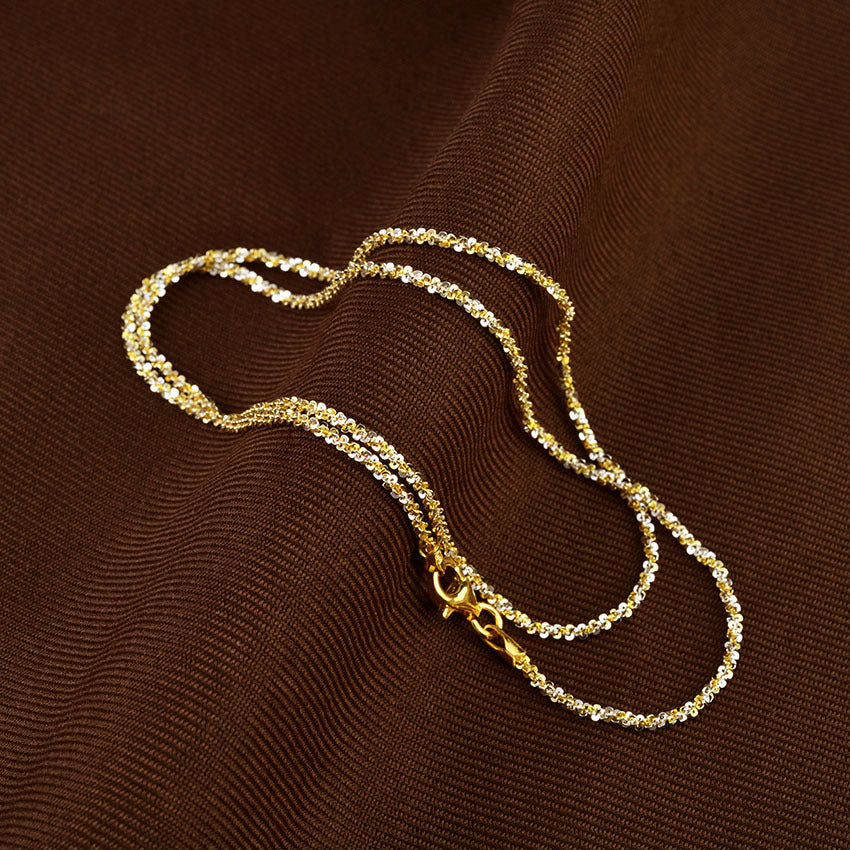 Italian Craft Two Tone Gold And Silver Faceted Bead Chain Necklace Pure Metal 925 Sterling Silver Sweater Necklace For Women Modern Elegant Fashion Layering Jewelry Gift
