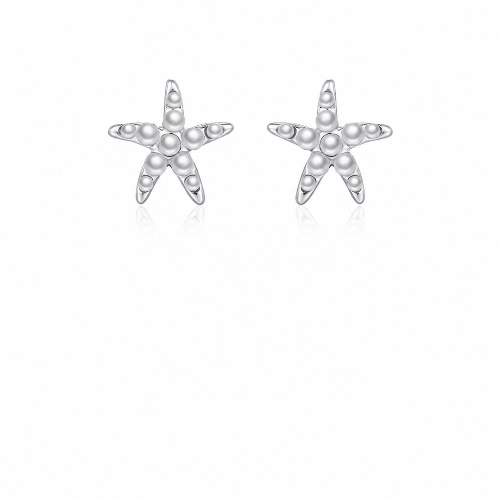 Pendientes de Plata Esterlina 925 con Estrella de Mar, Perla y Diseño Delicado de Océano