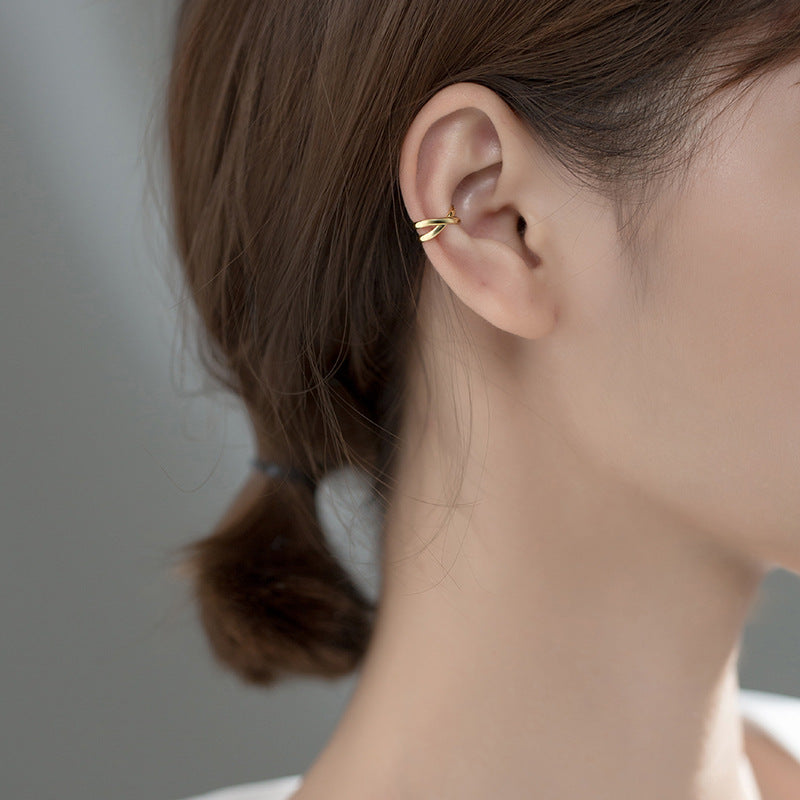 S925 Sterling Silver Silver Minimalist Double Layer Cross Wrap Ear Cuff