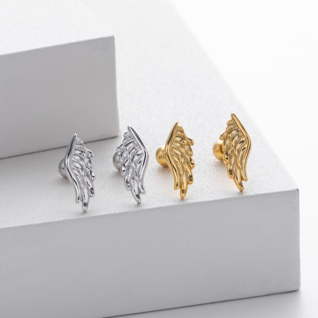 Modern 925 Sterling Silver Gold Plated Ideal Wing Design Stud Earrings