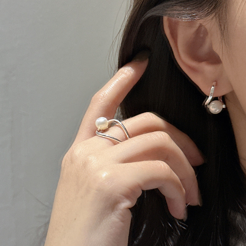 925 Sterling Silver Geometric Pearl Twisted Hoop Earrings