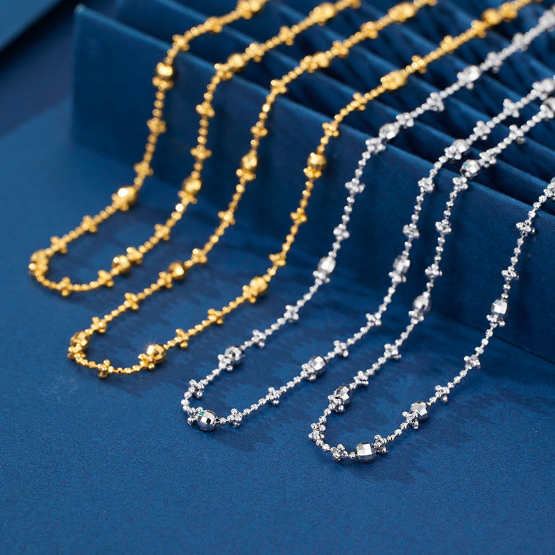 Elegant Geometric Design Adjustable Tennis 925 Sterling Silver Beaded  Chain Necklace