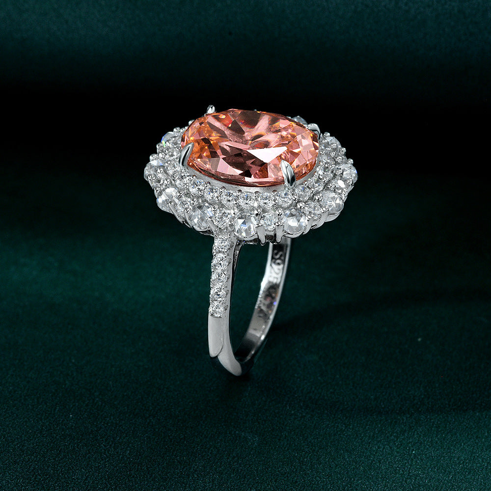 Trendy anillo de cóctel de plata de ley 925 con circonia ovalada rosa
