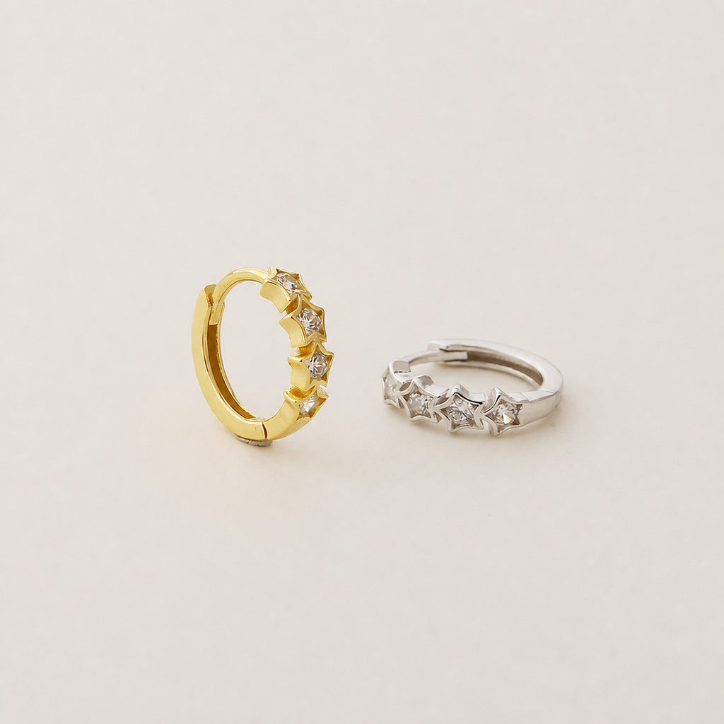 Pendientes Aro Huggie de Plata Esterlina 925 con Circonia Cúbica en Forma de Estrella